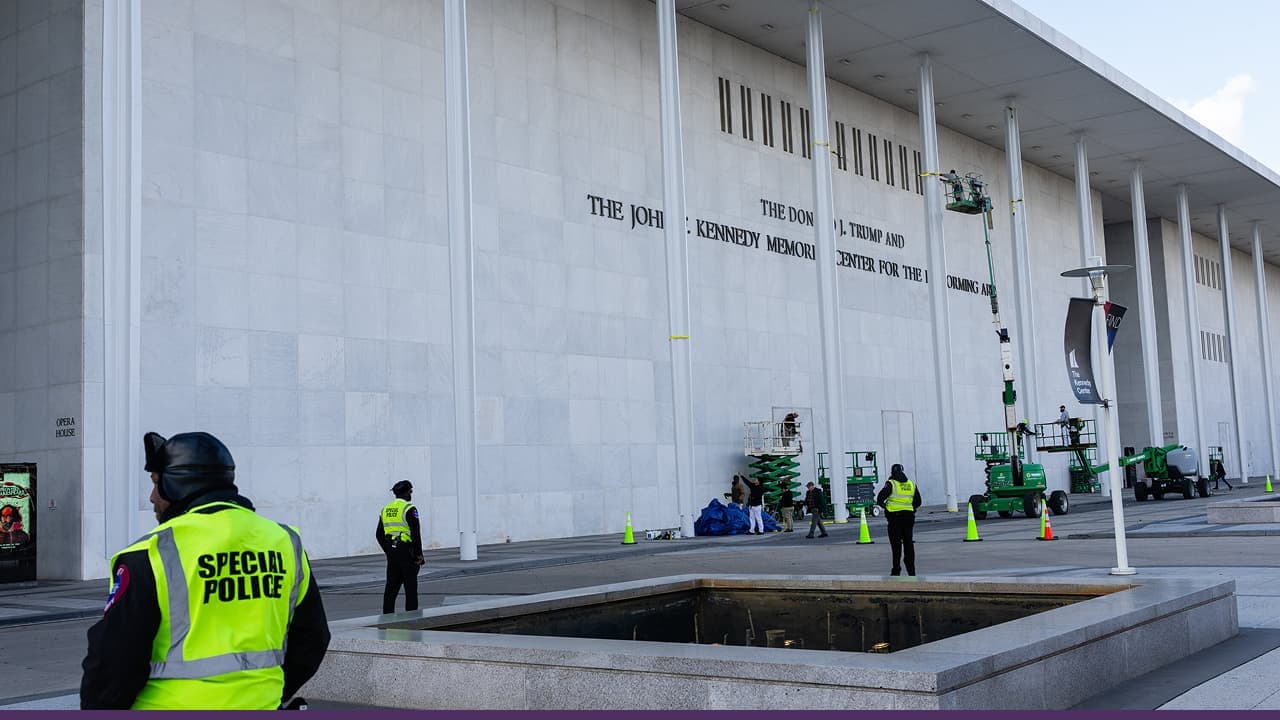 Police guard Kennedy Center as Trump name added exterior